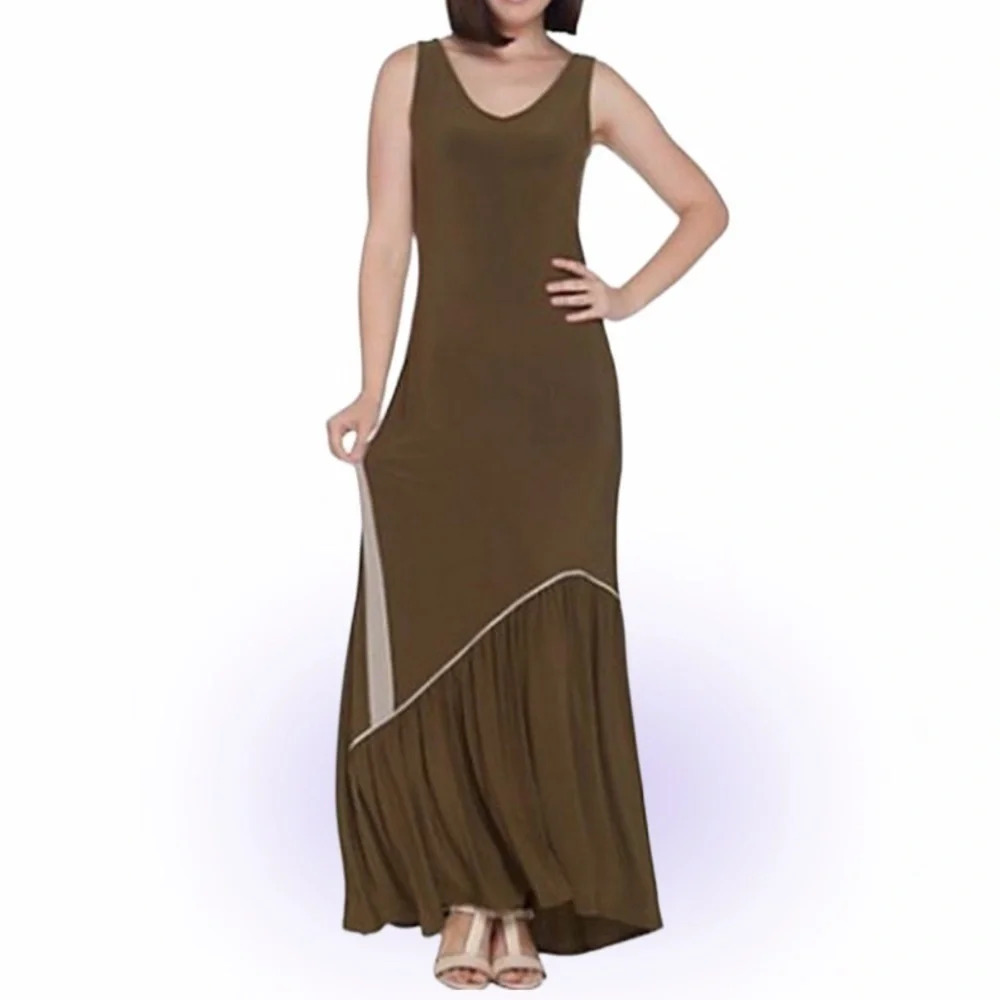 Attitudes by Renee Olive Lycra como jersey  maxi Dress Sz L